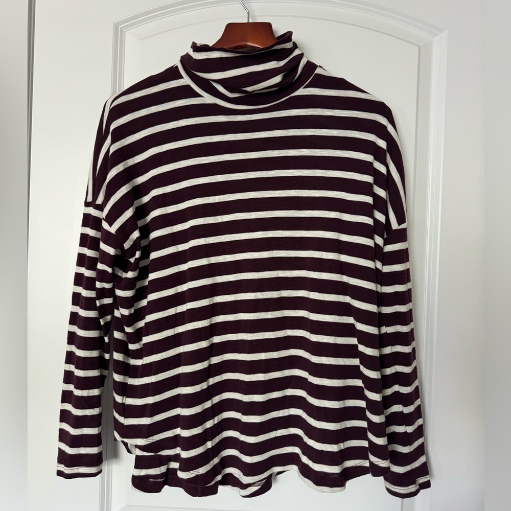 Aerie Maroon and White Striped Turtleneck